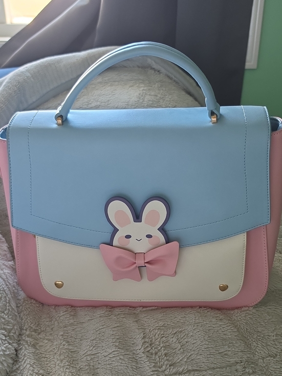 Handbags - Pastel Bunny Accent Top-Handle Bag - Blue Pink White
